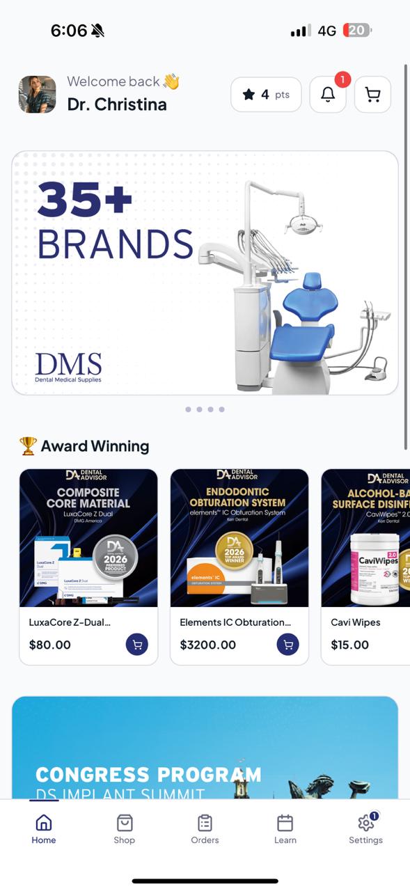 DMS app home screen — brand carousel
