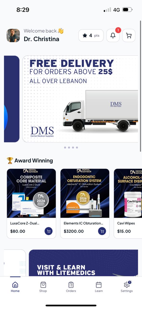 DMS app — order history with reorder buttons