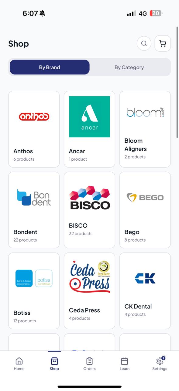 DMS app — shop by brand grid